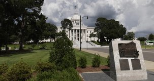 Alabama state capitol in Montgomery with gimbal video moving forward in slow motion.