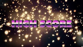 Animation of high score over glowing lights on dark background. video game, entertainment and digital interface concept digitally generated video. - Powered by Shutterstock - Get 15% off with code: PIKWIZARD15