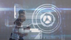 Animation of data processing over diverse couple running on beach. health, fitness and digital interface concept digitally generated video. - Powered by Shutterstock - Get 15% off with code: PIKWIZARD15