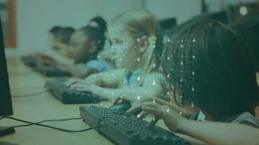 Animation of network of connections over diverse schoolchildren using computers. global education, connections and digital interface concept digitally generated video. - Powered by Shutterstock - Get 15% off with code: PIKWIZARD15