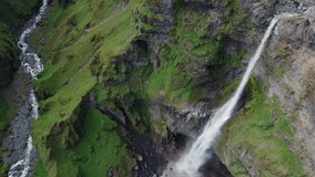 Mulagljufur with waterfalls in iceland. Aerial drone video of Icelandic landscape. Famous tourist attractions and landmarks destinations in Icelandic nature on Iceland. 4K drone video.

