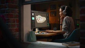 Inside Apartment Window: Female Footwear Designer Creating and Rendering 3d Model of Shoe While Working on Desktop Computer. Shoe Production Procedure Concept - Powered by Shutterstock - Get 15% off with code: PIKWIZARD15