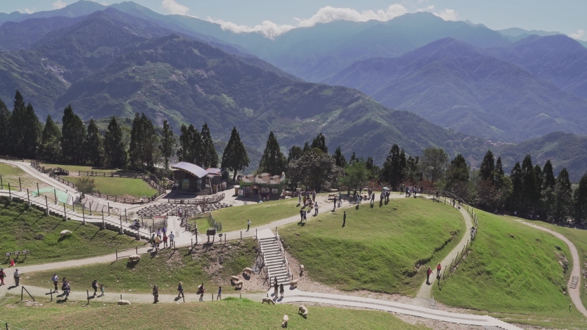 Beautiful landscape with sheeps grazing in Qingjing farm, Nantou ,Taiwan