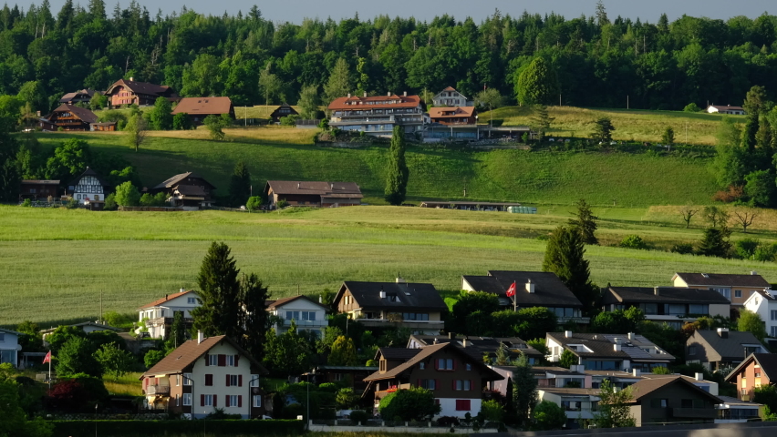 A roll up timelapse of Steffisburg small town and moving cloud insight.Steffisburg is a municipality in the administrative district of Thun in the canton of Bern in Switzerland.