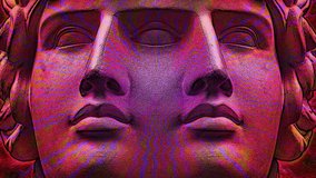 Modern creative concept video 4K with ancient statue head. GIF animation with antique sculpture of human face in game style. Contemporary stop motion art. Funky unusual design. Pop art template.