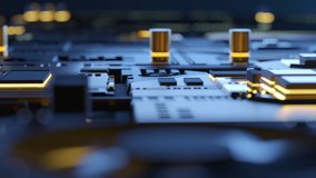 High tech integrated circuit board with processor close up. Electronic CPU chip component on printed pcb. Concept of computer hardware and digital computing of big data. Futuristic Sci-fi background - Powered by Shutterstock - Get 15% off with code: PIKWIZARD15