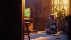 Young Sports Fan Watches American Football Match on TV at Home. Curious Boy Supporting His Favorite Team, Feeling Proud When Players Score a Goal. Nostalgic Retro Childhood Concept. - Powered by Shutterstock - Get 15% off with code: PIKWIZARD15