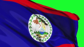 Loop of Belize flag waving in wind texture on green screen background .Belize flag video waving in wind