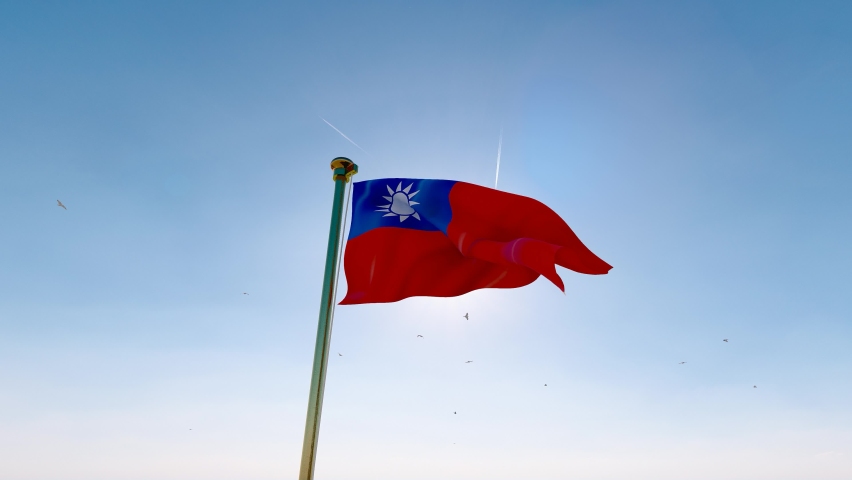 Flag of Taiwan waving in the wind, sky and sun background. Taiwan Flag Video. Realistic Animation, 4K UHD 25 FPS. 3D Animation | Shutterstock HD Video #1091331313