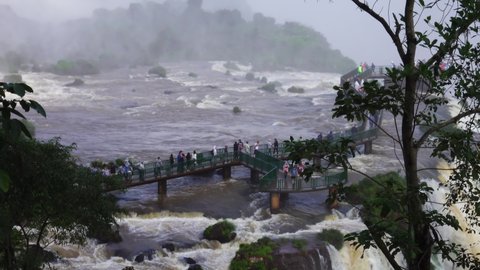 Brazil - April 21, 2022: Iguazu Waterfall Cascades in Brazil