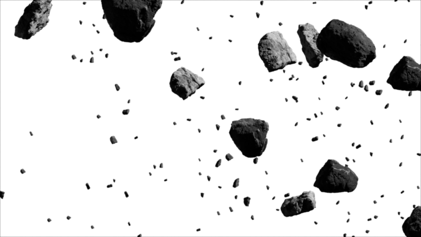 Seamless loop video. Asteroid belt. Swarm of asteroids isolated on white background. 3d space banner 4k HD stock footage Royalty-Free Stock Footage #1091334607