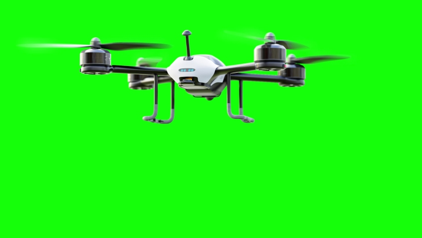 Drone white color flying animation. move away from the camera on Green Screen, 3D Render. Royalty-Free Stock Footage #1091347427