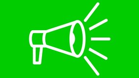 Animated white line symbol of megaphone. Looped video. Concept of news, announce, propaganda, promotion, broadcast, media, message. Vector illustration isolated on green background. - Powered by Shutterstock - Get 15% off with code: PIKWIZARD15