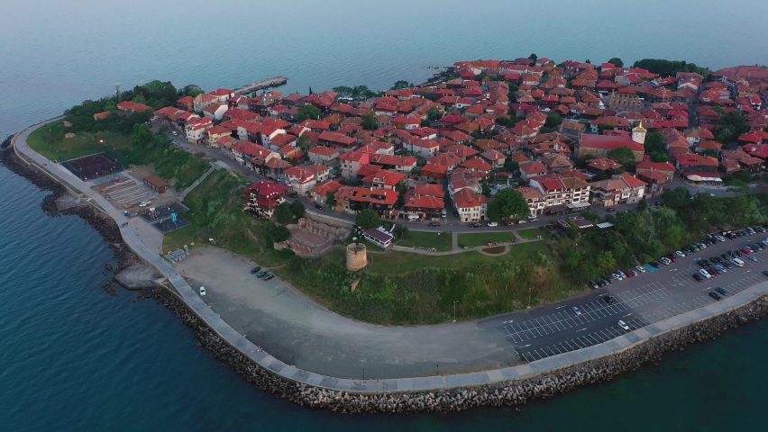 Aerial view to a beautiful sea town Nessebar