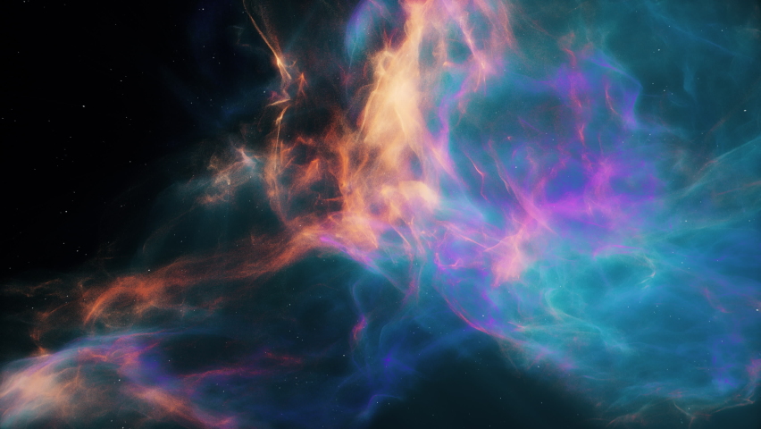 Abstract Blue and orange-colored Nebula or Galaxy with clouds of cosmic dust floating in outer deep interstellar Space Universe with Star field in background | Shutterstock HD Video #1091362765