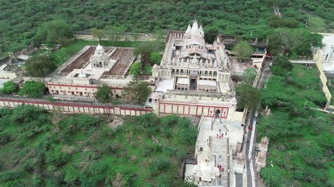 Palitana , Gujarat , India - 06 13 2022: Jain Temples On Top Of Shatrunjaya Hill. Palitana (Bhavnagar District), Gujarat, India. People On Top Of The Temple. Top View.