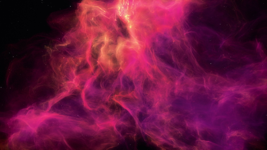 Colorful cosmic dust clouds with pink, rose and orange clusters floating in outer deep interstellar Space Universe with Star field in background | Shutterstock HD Video #1091363013