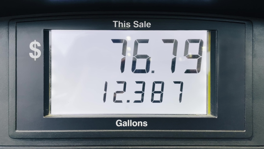 Fuel gas increased cost due to economy inflation. Gas station fuel meter counter price. Close up car refueling by increasing petrol costs. Digital counter count up, gas pump, rising gas prices in USA Royalty-Free Stock Footage #1091368879