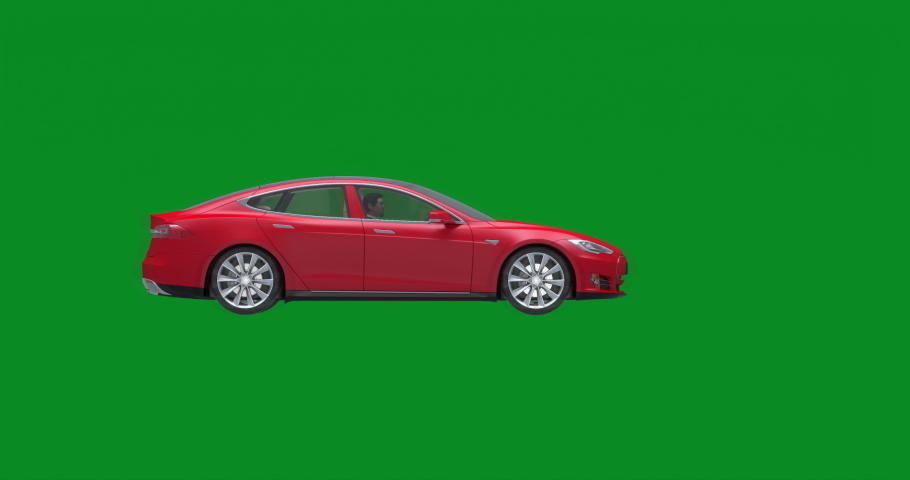 Red Car moving from Left To Right,Sport Car isolated on Green Screen Background 4K