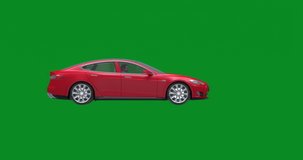 Red Car moving from Left To Right,Sport Car isolated on Green Screen Background 4K