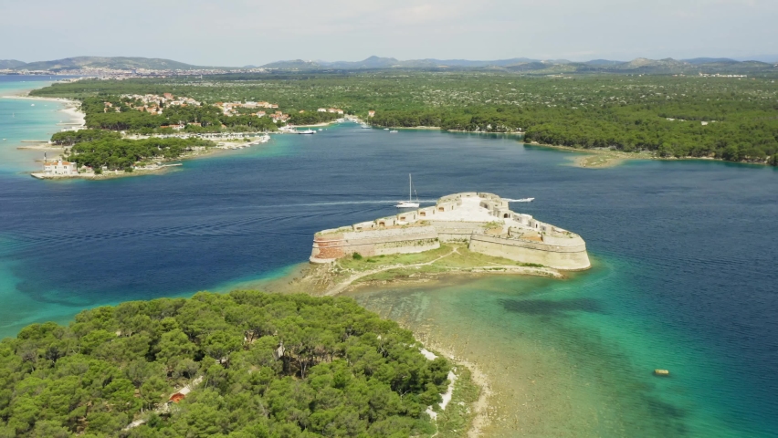 Aerial view of St. Nicholas Fortress near Sibenik, Croatia