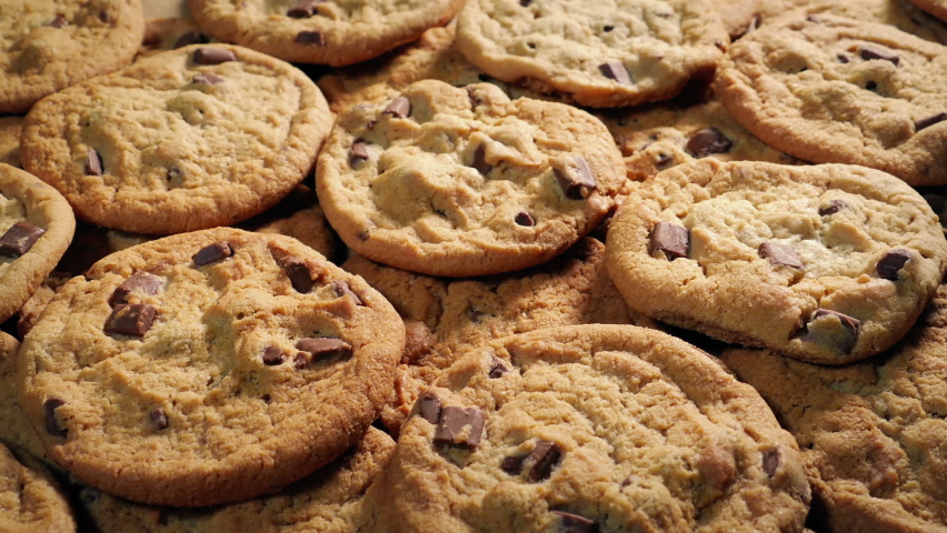 Tray Of Freshly Baked Chocolate Chip Cookies Royalty-Free Stock Footage #1091372683