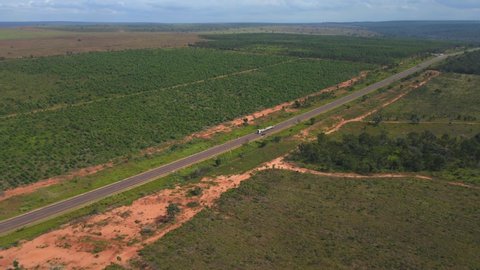 Mato Grosso do Sul State in Brazil. Highway Through Pantanal Area Aerial View