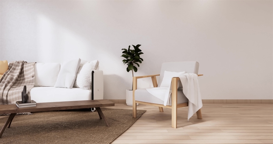 White Sofa japanese on room japan tropical desing and tatami mat floor.3D rendering