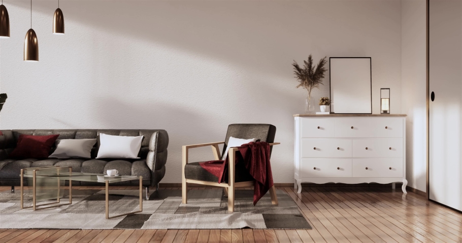 White Sofa japanese on room japan tropical desing and tatami mat floor.3D rendering