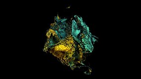 3d video animation with surreal liquid metal 3d cube in splash rotation process in neon glowing green and yellow mix color on isolated black background - Powered by Shutterstock - Get 15% off with code: PIKWIZARD15