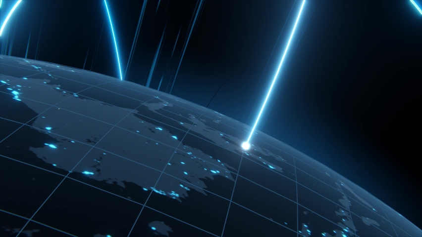Tech earth globalization in 3d animation. Global Business dots on rotating planet. Royalty-Free Stock Footage #1091396365