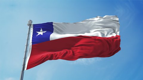 Chile Flag Loop. Realistic 4K. 30 fps flag of the  Chile. Chilean waving in the wind. Seamless loop with highly detailed fabric texture. Loop ready in 4k resolution