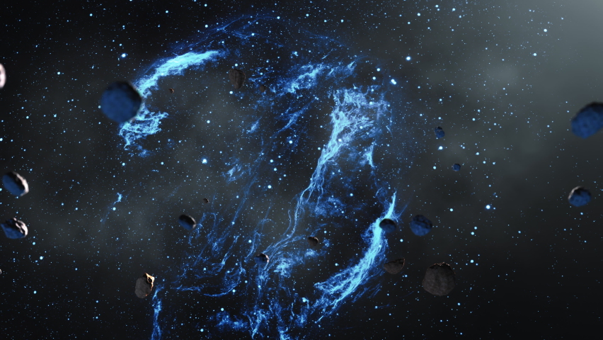 Galaxy space flight exploration space rock scence at Cygnus loop Nebula . 4K looping animation of flying through glowing nebulae, clouds and stars field.  | Shutterstock HD Video #1091404039