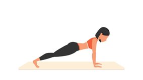 Military push-ups exercise tutorial. Female workout on mat. Fitness woman exercising. Looped 2D animation with young girl character training. Sport and healthy lifestyle concept.