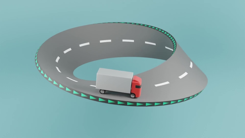 Truck going endlessly on a Mobius strip road