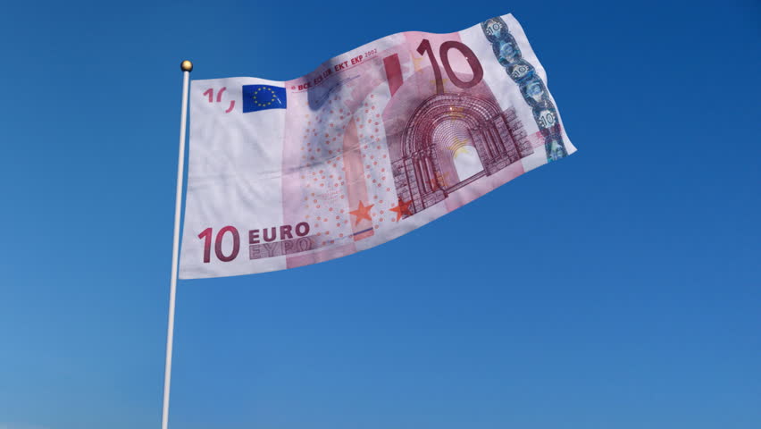 Banner with Euro banknote on blue sky with matte