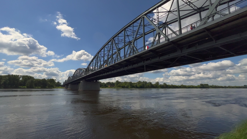 View of the road bridge across the river. Wisła, Toruń, Poland.