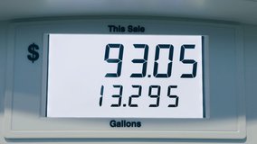Gas price increase in CALIFORNIA USA Summer 2022. Fuel price rates goes up due to inflation and war in Ukraine. Gas prices reach all time highs at the pump. Digital screen counting refuel in dollars - Powered by Shutterstock - Get 15% off with code: PIKWIZARD15