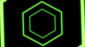 Neon hexagon on dark backgroud. Loop animation