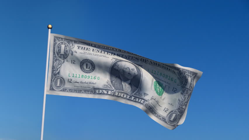 Banner with U.S. dollar banknote on blue sky with matte