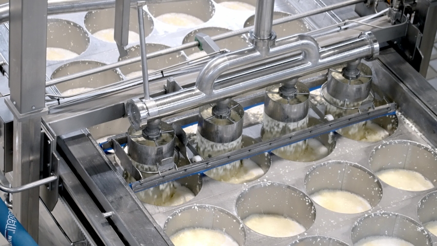 Super Slow Motion. Big Factory For Making Cheese. Producing Dairy Cheesemaking Industry  | Shutterstock HD Video #1091432339