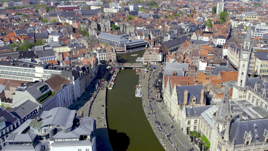 Aerial view of city Gent in Belgium