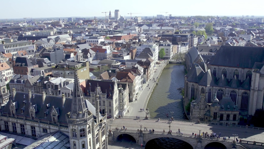 Aerial view of city Gent in Belgium