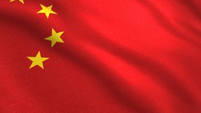 The red flag of China.Motion. A bright flag with five yellow stars in the upper corner.