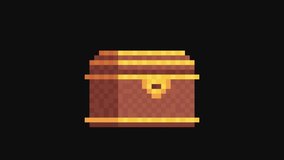 Chest of gold. Pixel art. Retro game style. Animation on black screen background. 4K resolution.