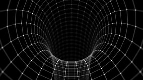 3d wireframe tunnel. Abstract background of lines. Tunnel through space. Optical illusion. 3d rendering. 4K video. Seamless loop.