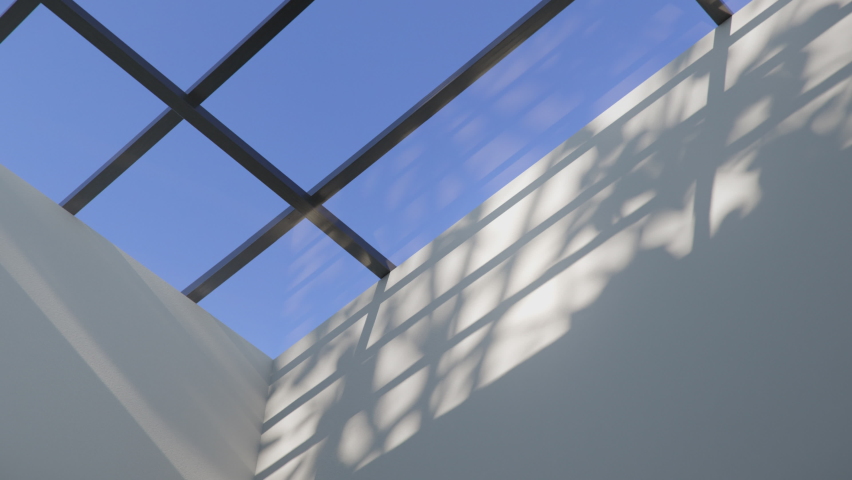 Minimal architecture interior, modern open-air shadow design, clear blue mediterranean sky, seamless loop | Shutterstock HD Video #1091456289