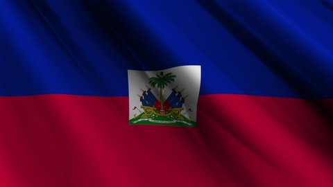 Close up realistic texture textile silk satin flag of Haiti waving fluttering background. National symbol of the country. 1st of January, Happy Day concept. 3D animation 1080p Full HD