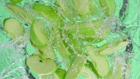 Super Slow Motion Shot of Green Apple Cuts Falling and Splashing into Water at 1000fps. - Powered by Shutterstock - Get 15% off with code: PIKWIZARD15