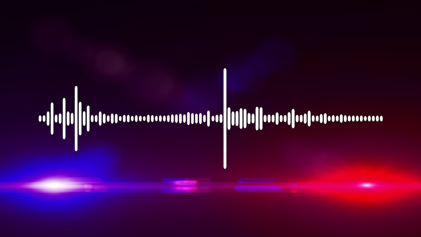 911 call voice waveform. Seamless loop animation. Police car lightbar in background Royalty-Free Stock Footage #1091476111